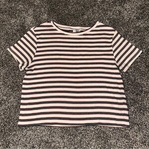 H&M Pink and Black Striped Short Sleeve Tee